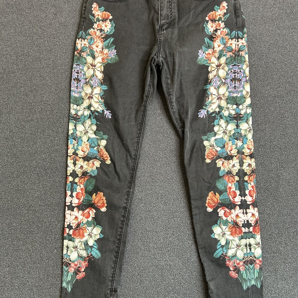 Insight Denim Skinny Jeans Women's 6 Black Charcoal Floral Ankle Zip Stretch 28" - Picture 3 of 15